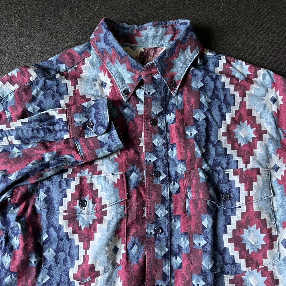 Wrangler Men Southwestern Aztec Print Western Shirt X-Long Tails 15.5 x 34 Rodeo